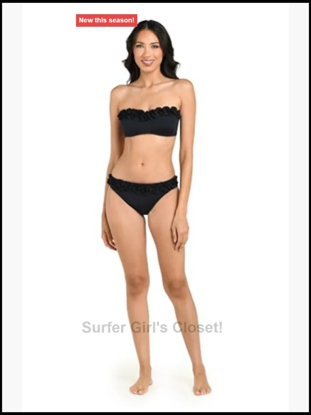 Ruffled Bandeau Bikini Top Removable Straps Nylon Blend